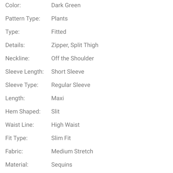 Dark Green Plants Pattern, Split Thigh, Off The Shoulder Sequined Maxi F… - Picture 8 of 10